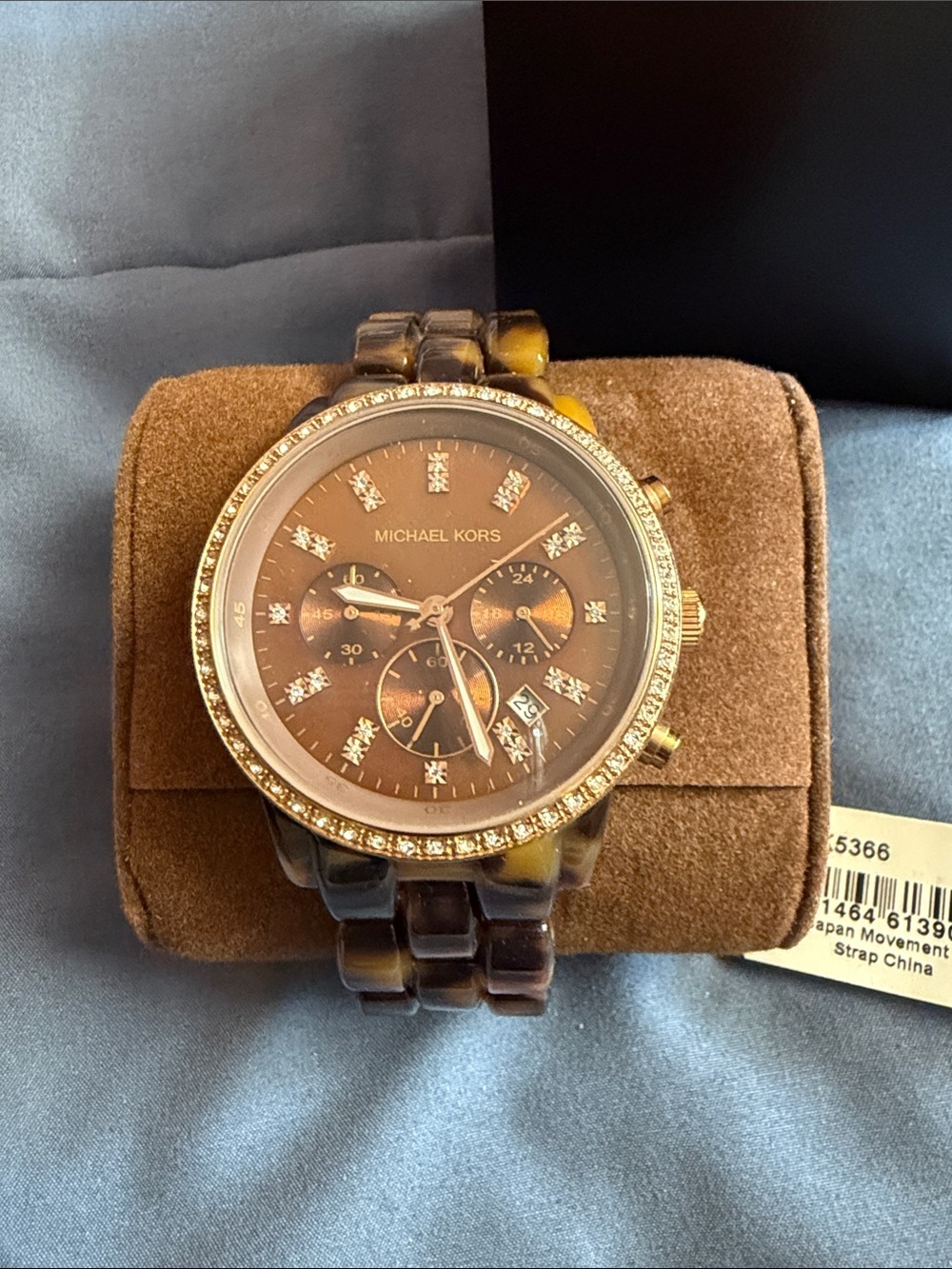 Michael Kors Gold Tone and Tortoise Shell Crystal-Accented Chronograph Watch